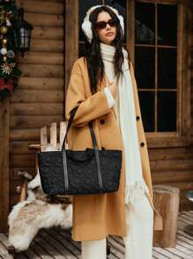 SHECARRY Quilted Lightweight Travel Tote Bag, Large Capacity - Black - View 8