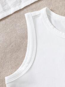 3 Stücke Set Sommer-Outfit für Babyjungen, kurzärmliges gestreiftes Webhemd, gestrickter ärmelloser Weste und gestreifter Webshorts, mit bedrucktem Grafikdesign, geeignet für den täglichen Gebrauch, Urlaub, Feiertage - Blau - Übersicht 6