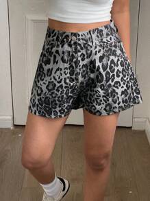 Livesso Women's Loose Leopard Print Denim Shorts, Summer New Arrival
