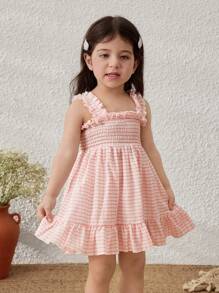 Blossori Vestito estivo smanicato a righe in stile pastorale per bambina