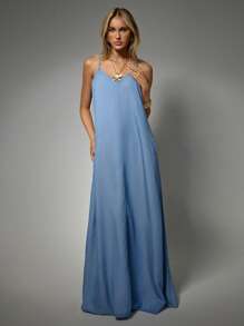 Avantive Summer Women Dresses Sundress Beach Women Dresses Blue Strappy Super Long Dress Cowgirl Women Outfits Casual Women Dresses Brunch Women Outfit Slip Dress Hawaii Women Outfits Picnic Dress Baby Blue Dress - Light Wash - View 4