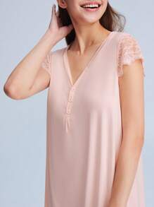 LUVLETTE Super Soft TENCEL™ Modal Pink Short-Sleeve Women Nightgown Airy Pajamas Dress Lingerie Bridal Intimates& Pyjamadressing - Pink - View 3