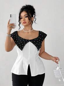 SHEIN Clasi Camicia estiva elegante da donna con bolle di perle, taglie forti