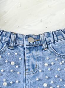Wildeya Shorts vaqueros ceñidos y versátiles con decoración de remaches para niñas