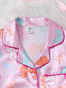2 Pcs Young Girls Pink Poplin Bow Ribbon Print Top And Pants Set, Casual Loungewear Kids Summer Clothes Set Kids Outfit Clothes Set Girls Summer Clothes Sets Little Girl Clothes Set Kids Clothes Set Holiday Traval Releax Summer Clothes