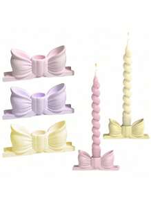 SHEIN Gypsum Candlestick Decorative Candlestick Center Decoration,Ins Style Pink Bow Candlestick Is Suitable For Candles, Suitable For Dining Table Wedding Dinner Party Gifts Birthday Graduation
