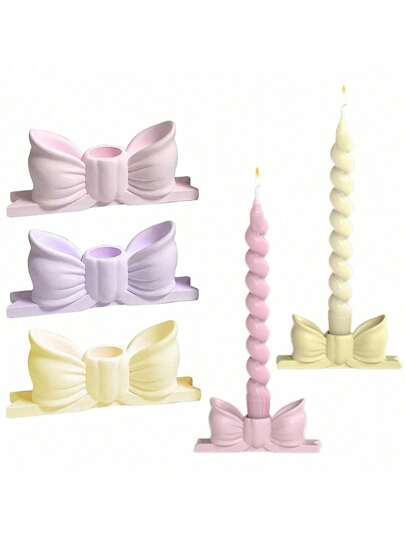 SHEIN Gypsum Candlestick Decorative Candlestick Center Decoration,Ins Style Pink Bow Candlestick Is Suitable For Candles, Suitable For Dining Table Wedding Dinner Party Gifts Birthday Graduation