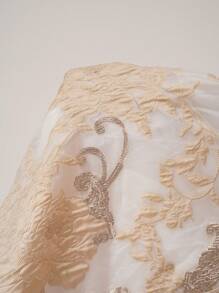 Amorya 夏季优雅提花女式V领荷叶边袖收腰A字短款连衣裙 - 彩色 - 查看 3