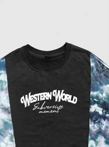 ROMWE MEN Street Life Men's Black Statue Of Liberty Graphic Patchwork And Tie-Dye T-Shirt - Black - View 3