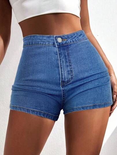 SHEIN ICON Summer High Waist Skinny Denim Shorts