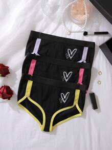 Set de 3 piezas de ropa interior para niña preadolescente con diseño de corazón de bloques de color