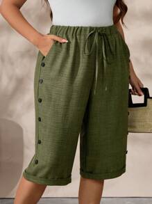 Linhara Pantaloni 3/4 di stile country, in tessuto strutturato, taglie comode