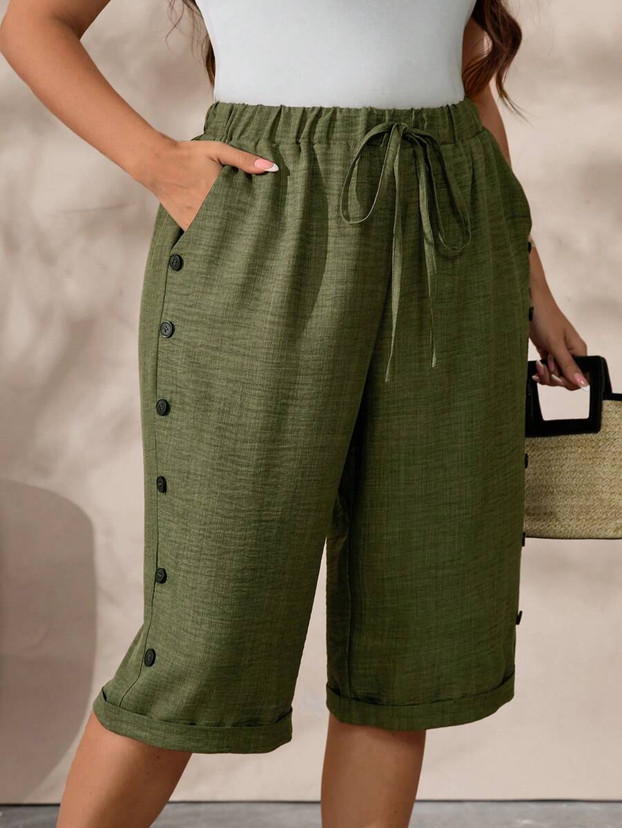 Linhara Pantaloni 3/4 di stile country, in tessuto strutturato, taglie comode