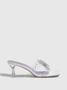 CUCCOO SZL Women Crystal Rhinestone Butterfly Decor Square Toe Stiletto Mid-Heel Sandals, Elegant, Casual, Comfortable, Slip-On For Office, Formal, Party, Dating - Mauve Purple - View 8