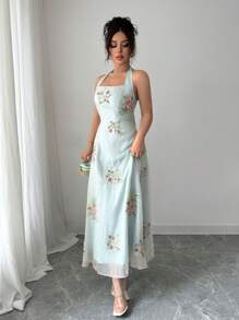 Selianne 女士优雅花卉刺绣吊带连衣裙 - 彩色 - 查看 4