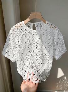 Comfortcana Maglietta casual da donna per le vacanze, a maniche corte, tinta unita, con dettaglio a pois
