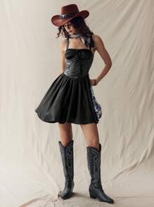 SHEIN LUNE Women Summer Cowgirl Outfit, Halloween Vintage 60s Country Music Festival Style Mini Dress - Black - View 8