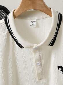 Teen Boy Colorblock Flat Knit Striped Short Sleeve Polo Shirt