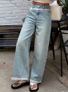 Livesso Jeans casual a gamba dritta in stile patchwork di pizzo per donne