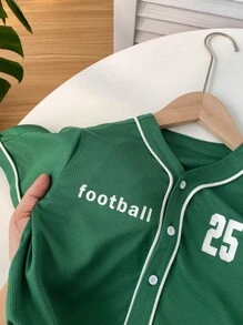 SHEIN 2 件男童休闲运动印花拼色短袖 T 恤和纯色短裤套装，适合通勤、上学、日常休闲、旅行、运动、节日、春夏秋冬四季