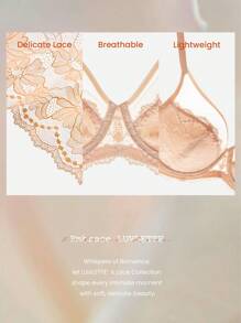 LUVLETTE Soft Woman Lingerie Lounge Curve Sheer Full Coverage Support&Breathable Underwire Sexy Unlined Minimizer Lace Elegance & Mesh Nude Bra Bridal Intimates
