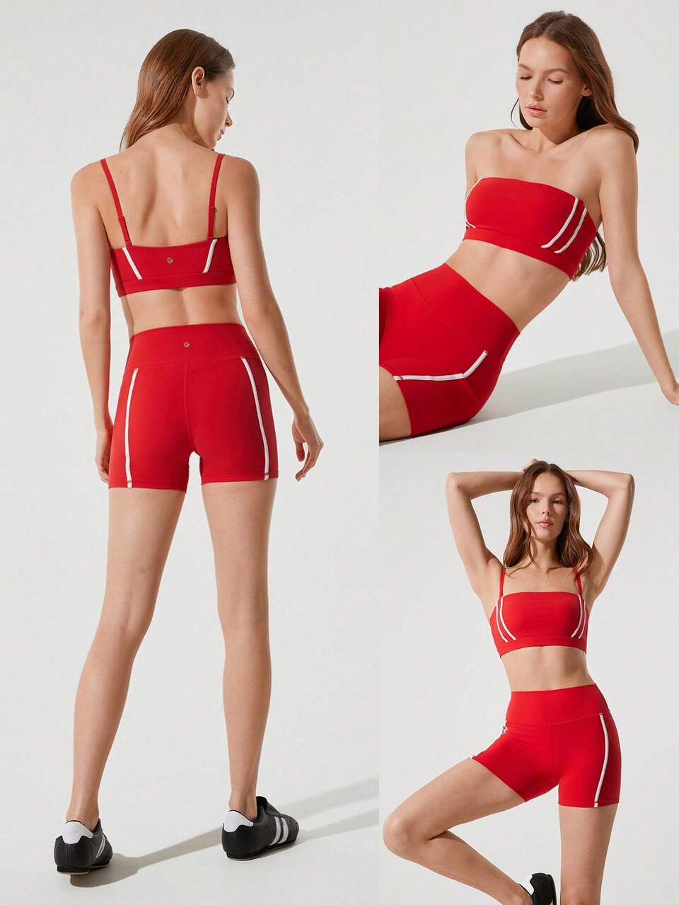 FeatherFit™-Sculpt Level Up Contrast Strip Corset Anti-Slip Cropped Bandeau Tube Top Bra Top Low Impact Yoga Pilates Daily Active Wear Removable Cups