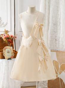 Tween Girl Cute Bow A-Line Dress, Buy 1 Get 2 Free, Includes Dress With Bag