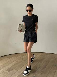 DAZY Moon Print Round Neck Tee