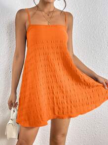 SHEIN VCAY Vestido de verano informal de un solo color con tirantes de espagueti sin mangas