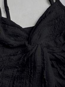 Sweetra 2pcs Women Frill Trim Cami Top And Frill Trim A-Line Mini Skirt Set, Spring/Summer - Black - View 5