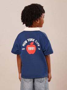 SUMWON 纽约男孩运动Polo衫夏季橄榄球衫，团队运动街头风格，布鲁克林棒球联盟棒球赛季比赛服，适合叠穿，时尚百搭 - 藍色 - 查看 1