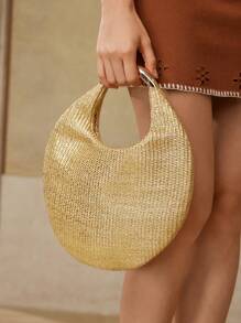 MOTF PREMIUM WOMEN'S VACATION WOVEN HANDBAG - Gold - View 5