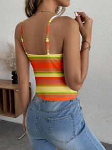 ORANGE STUDIO Tank Top Tanpa Lengan Bergaris untuk Wanita, Motif Blok Warna Sederhana, Pas Badan, Cocok untuk Musim Panas - MultiWarna - View 2
