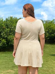 SHEIN EZwear 加大码舒适纹理针织连体裤，夏季休闲家居服 - 黃色 - 查看 2