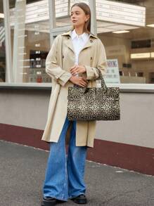 SHECARRY Bolso de tela estampado de leopardo de gran capacidad y sencillo y casual para mujer
