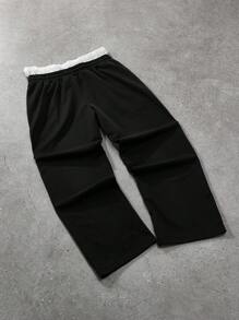 Manfinity Streetrush Manfinity Streetrush Men's Sweatpants One-Piece, 2 In 1 Double Waistband Design, Imitation Applique Embroidery Craftsmanship, Side Stripe Printing, Elastic Waistband Men Track Pants Gym Pants For Men Sport Pants For Men Men Gym Pants Street Wear Pants Men