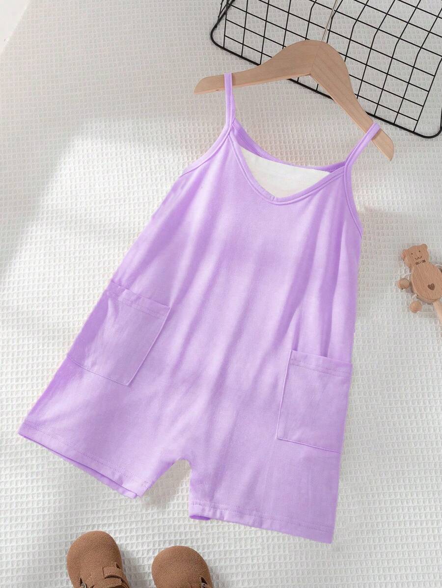 Elladie kids 夏季少女休闲双口袋连体裤 - 紫丁香色 - 查看 1