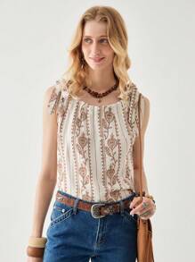 Florisole Top canotta da donna casual estiva con laccetti, modello con ricamo, ampio e comodo