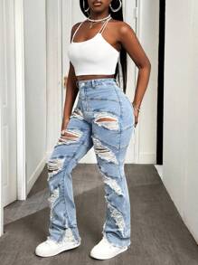 SHEIN Tall Jeans pitillo casual desgastados y lavados para mujer