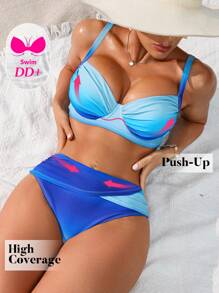 Swim DD+ Ombre Pleated Underwire Tankini Swimsuit Set For Summer Beach Vacation - Multicolor - View 4