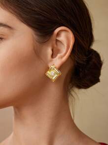MOTF PREMIUM Pendientes de botón elegantes con zirconia en estilo geométrico vintage chapados en oro de 18 quilates