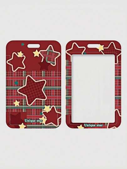 Kawaii Y2K Retro Plaid Star Pattern Card Case, Campus/Meal Card, Bus Card, Access Card, ID Card Holder, Fan Merchandise Hanging Kpop Idol Card Pouch