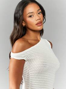 MISSGUIDED Textured Knit Asymmetric Neckline Bodycon Mini Dress Cute Sundress