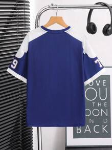 SHEIN 1 pieza Camiseta de manga corta y cuello redondo con estampado divertido casual para niño preadolescente, cómoda, de moda, versátil, suave, adecuada para primavera/verano, uso diario, juegos al aire libre, escuela, estilo callejero, fiesta, tiempo libre en casa