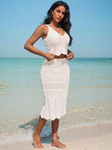 SHEIN Robe de plage pour femme, coupe ajourée, jupe et Top d'été