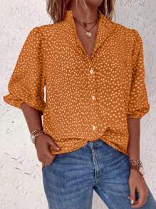 EMERY ROSE Floral Single Button Casual Daily Mid-Sleeve Shirt For New Year Clothes