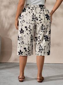 EMERY ROSE 大码女式休闲花卉印花阔腿九分裤