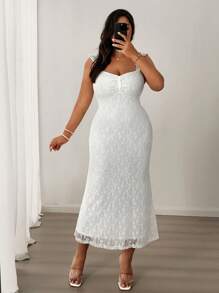 SHEIN Unity Lace Crochet Floral Ruffled Sleeve Bodycon Wedding Guest Dress For Women - White - View 6