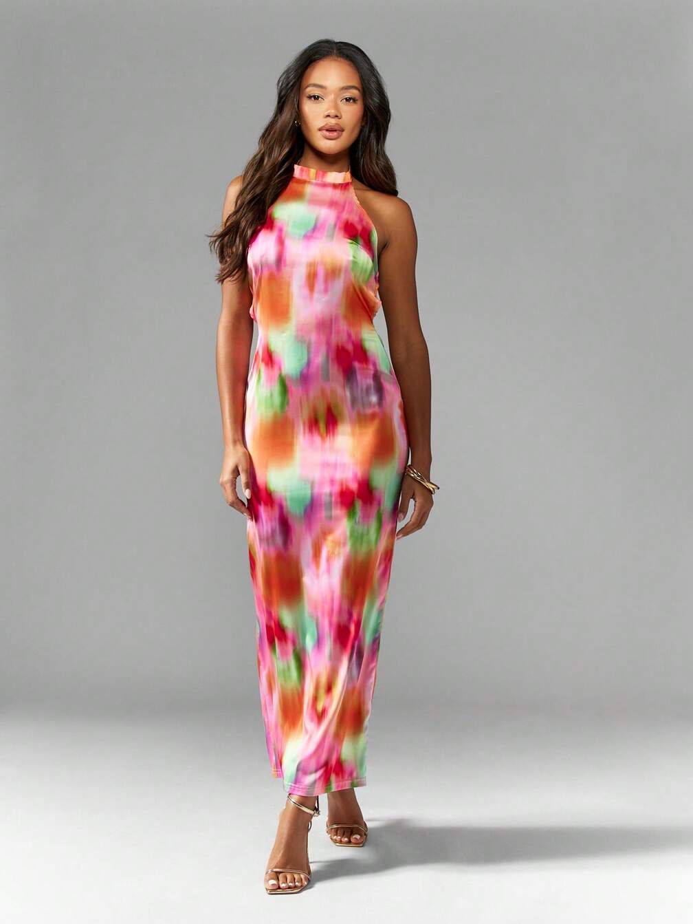 tie dye halter neck dress MISSGUIDED Tie Dye Pearl Back Halter Neck Backless Maxi Dress｜MISSGUIDED