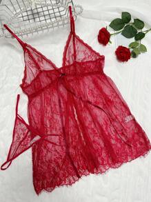Bộ Đồ Lót Ren Plus Size Gợi Cảm (2 Cái) - Màu Đỏ Sâu - Xem 6